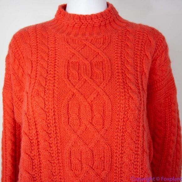 Vintage Casual Corner orange cable knit‎ wool blend sweater, M - Picture 2 of 16